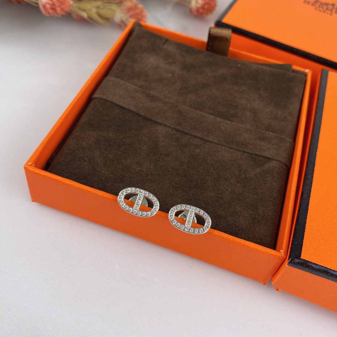 hermès fully Di*m*nd-encrusted  h stud earrings