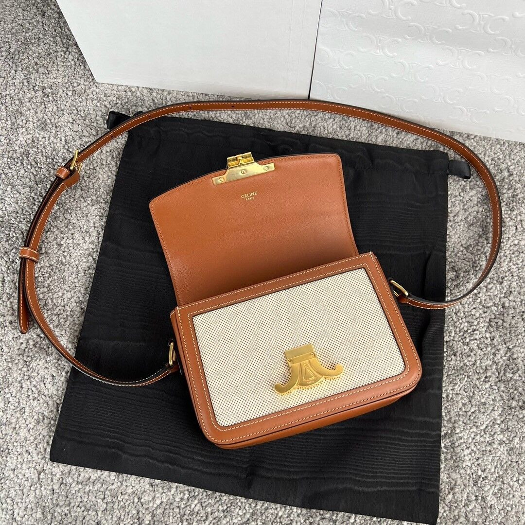 Ce**e teen triomphe bag in textile and calfskin 18.5x13.5x7cm