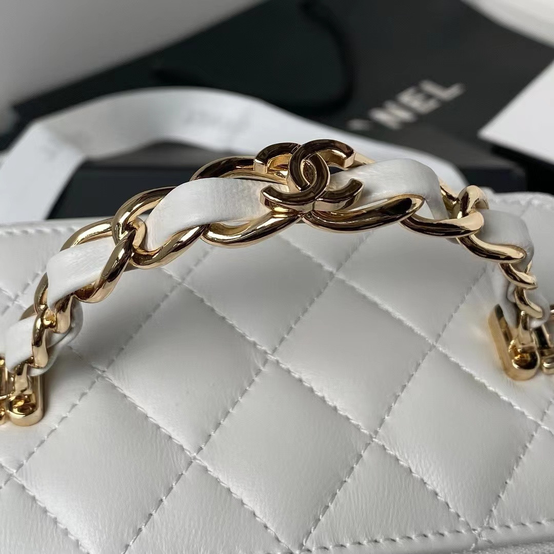 Ch*el gold chain with makeup mirror lamb leather square box shoulder bag women