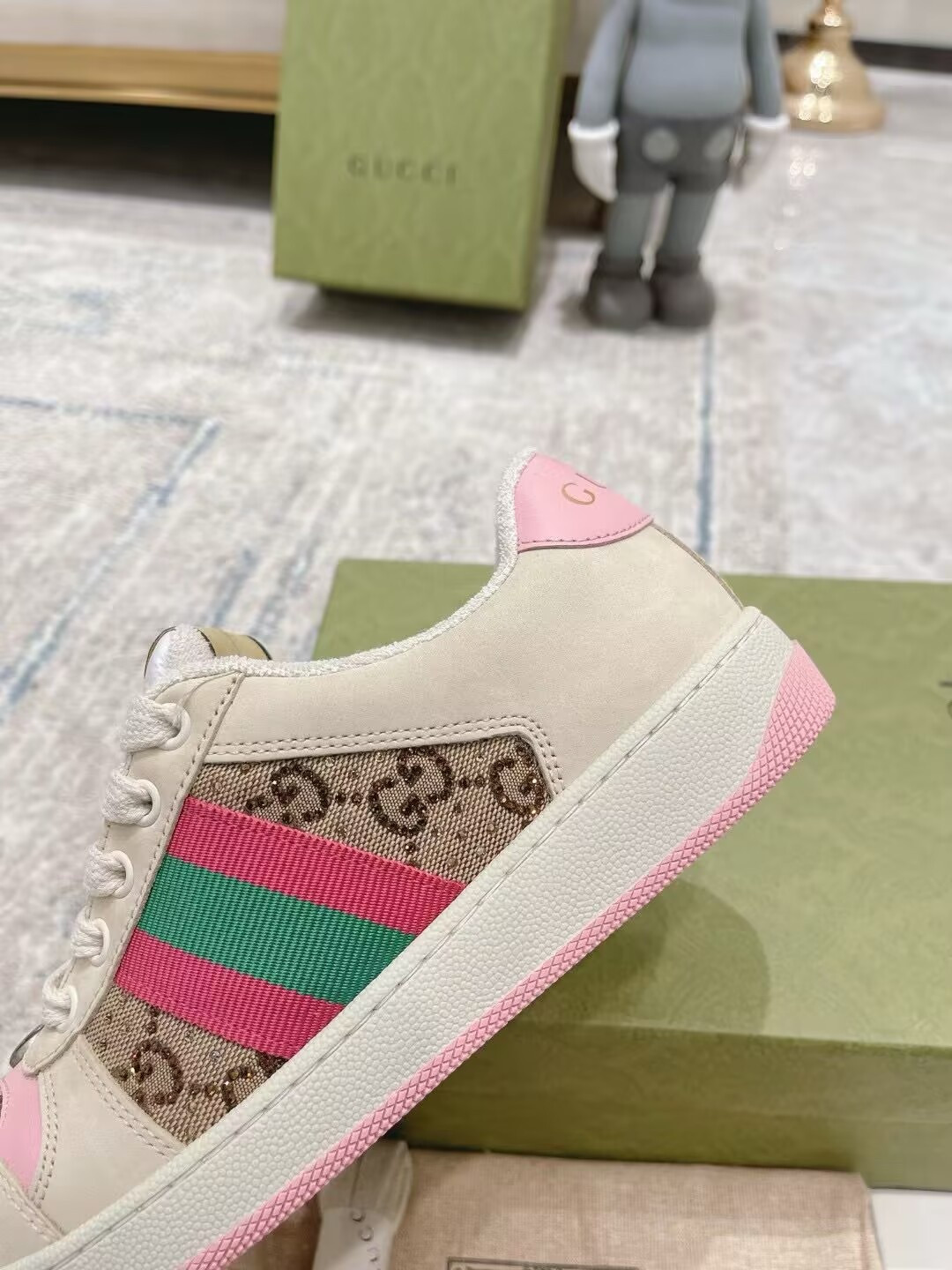 ua G*u*i wmns gg screener gg canvas beige pink