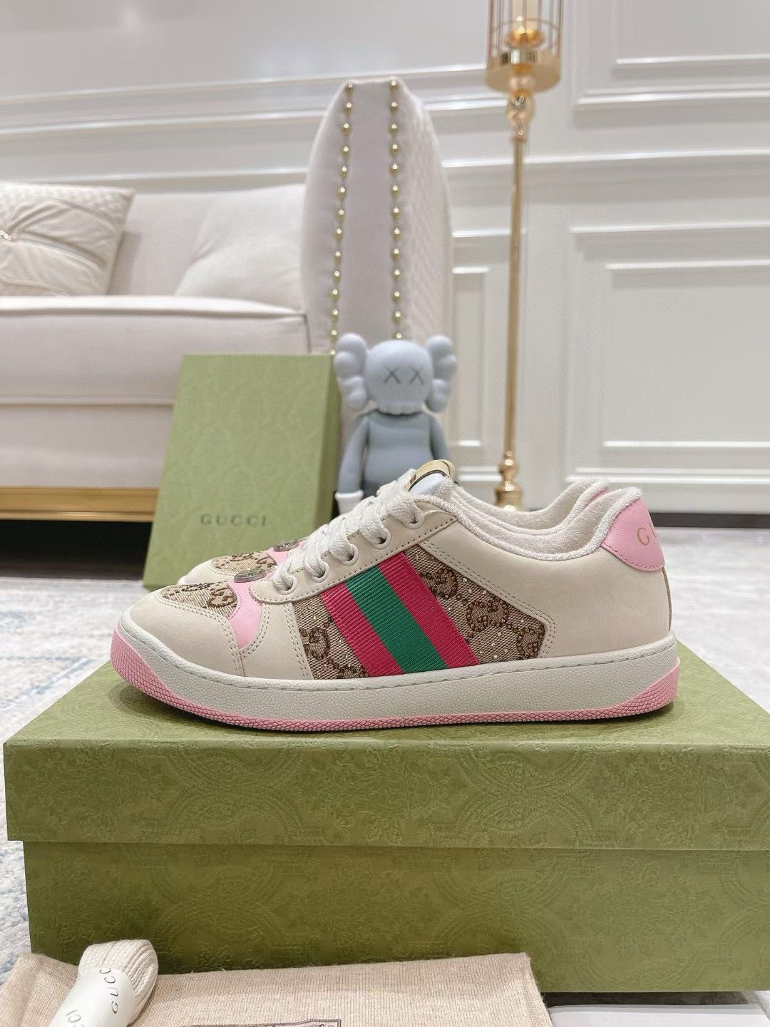 ua G*u*i wmns gg screener gg canvas beige pink