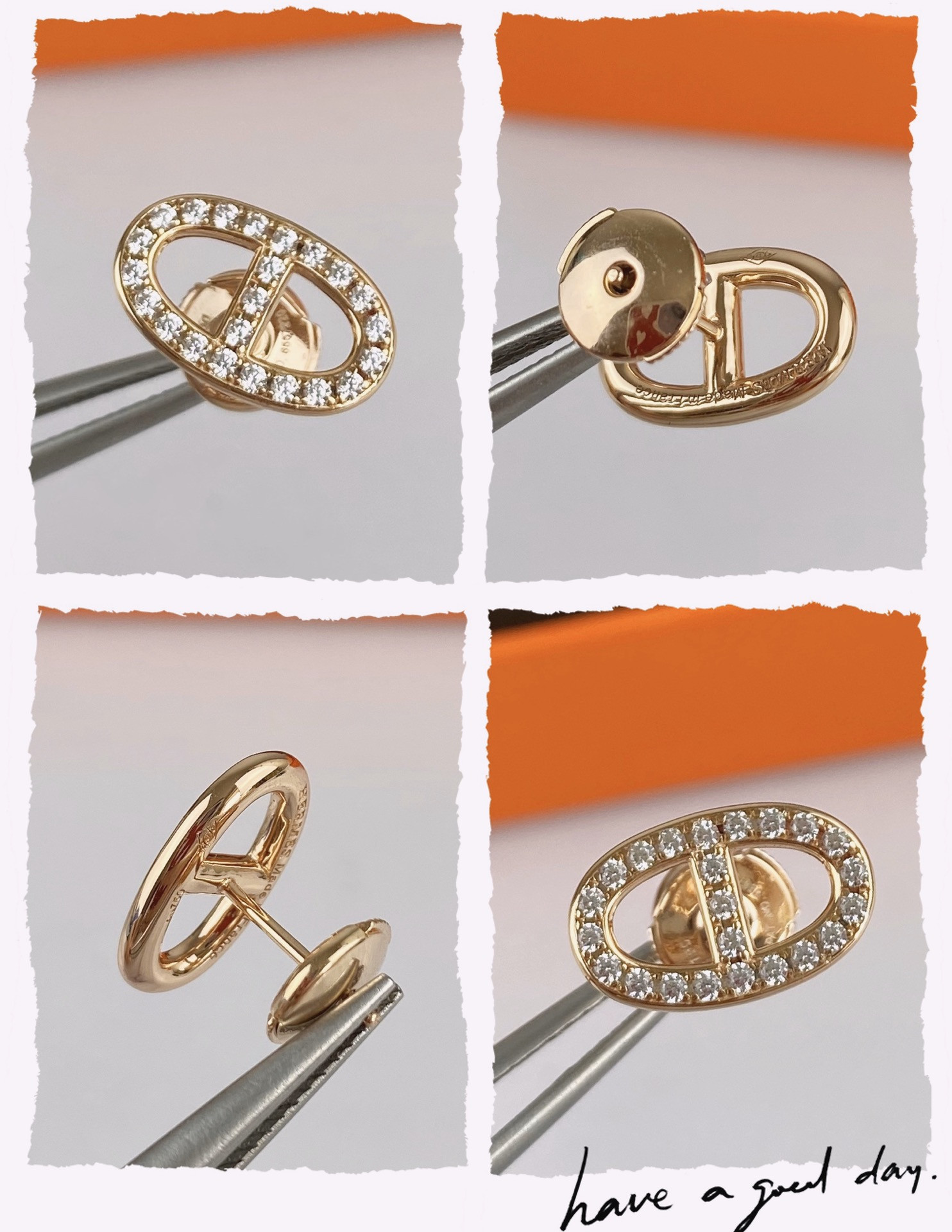 hermès fully Di*m*nd-encrusted  h stud earrings