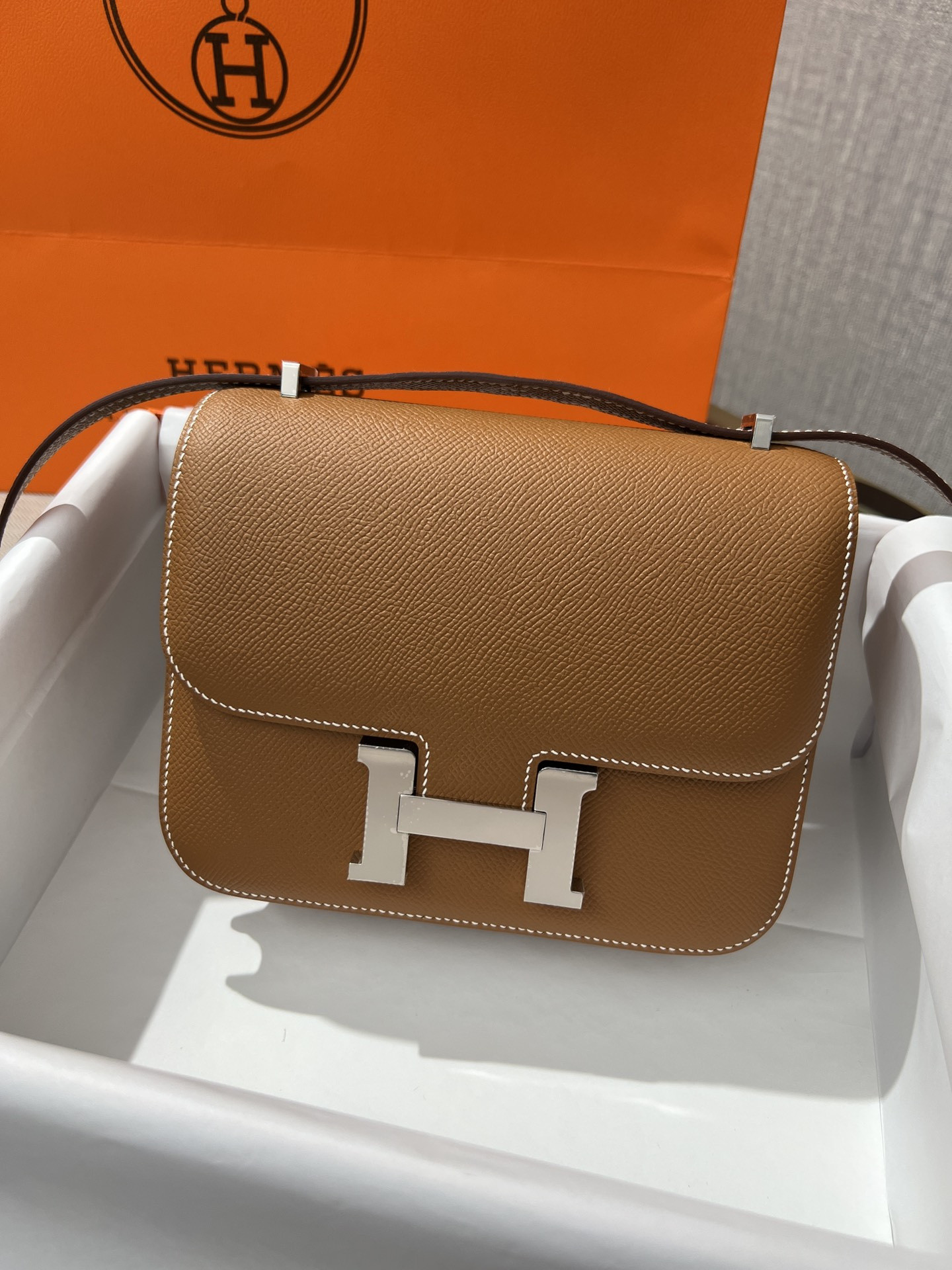 H**mes constance 24  epsom leather silver hardware 9.4"x5.9"x3"