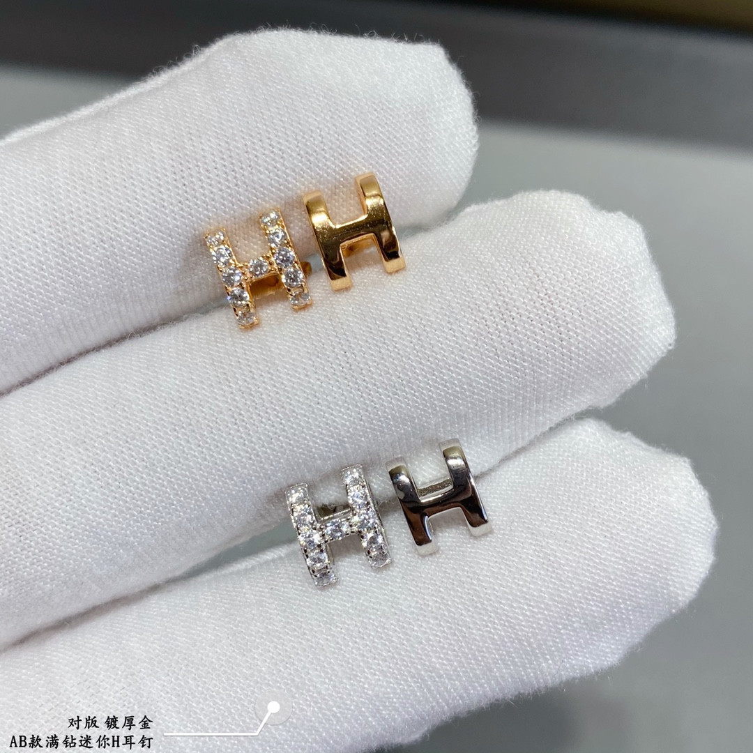 hermès ab style fully Di*m*nd-encrusted  h  stud earrings
