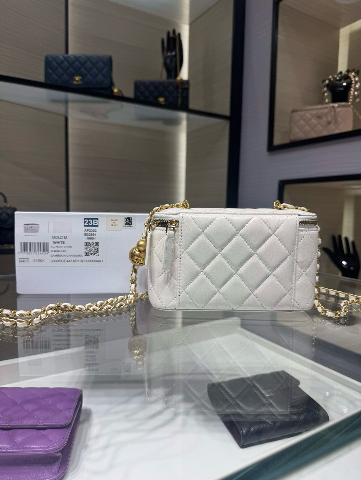 Ch*el walnut gold ball chain with makeup mirror lamb leather square box shoulder bag women