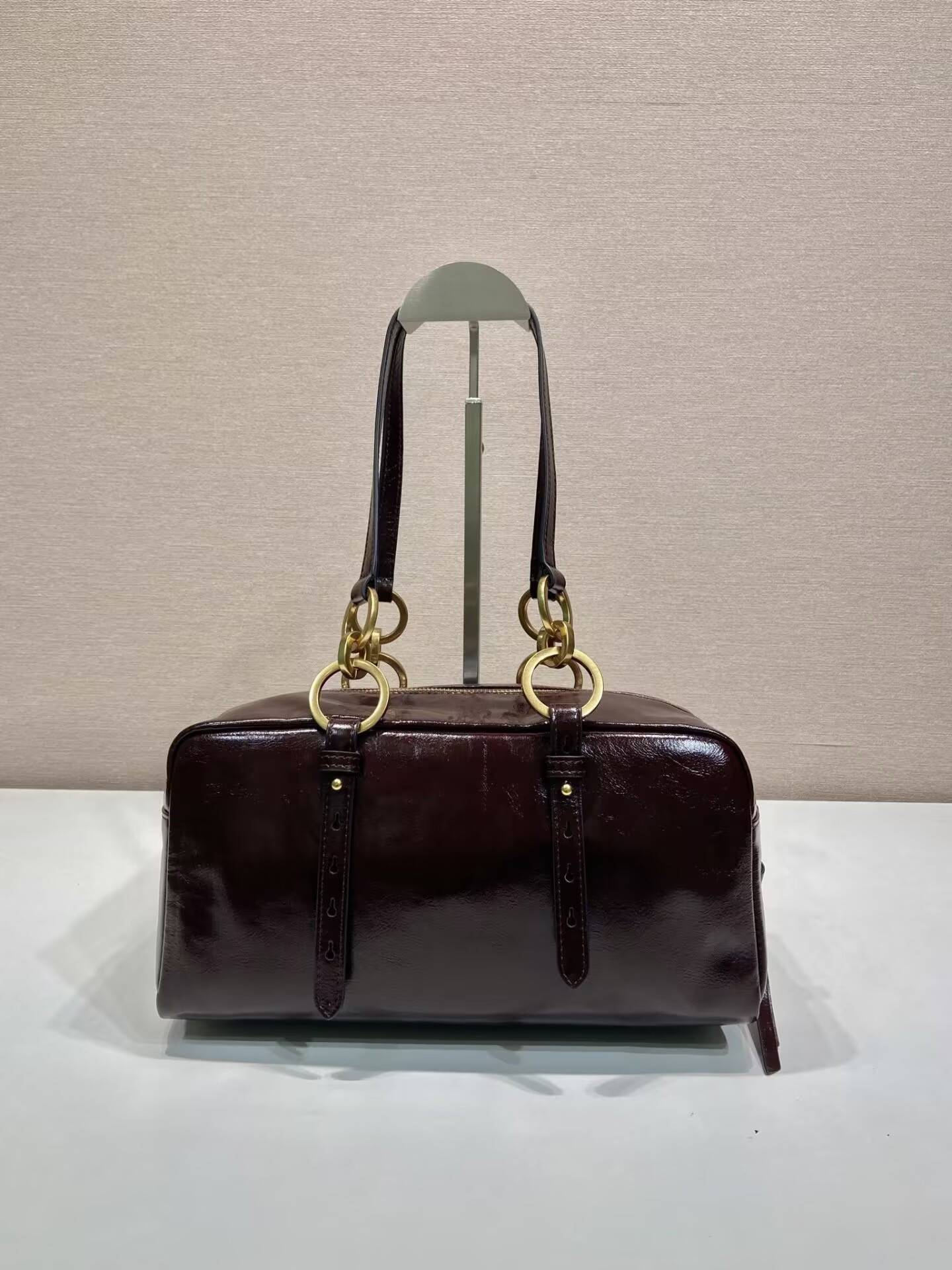 Pra*a dangle medium leather top-handle bag 14x30x13.5cm