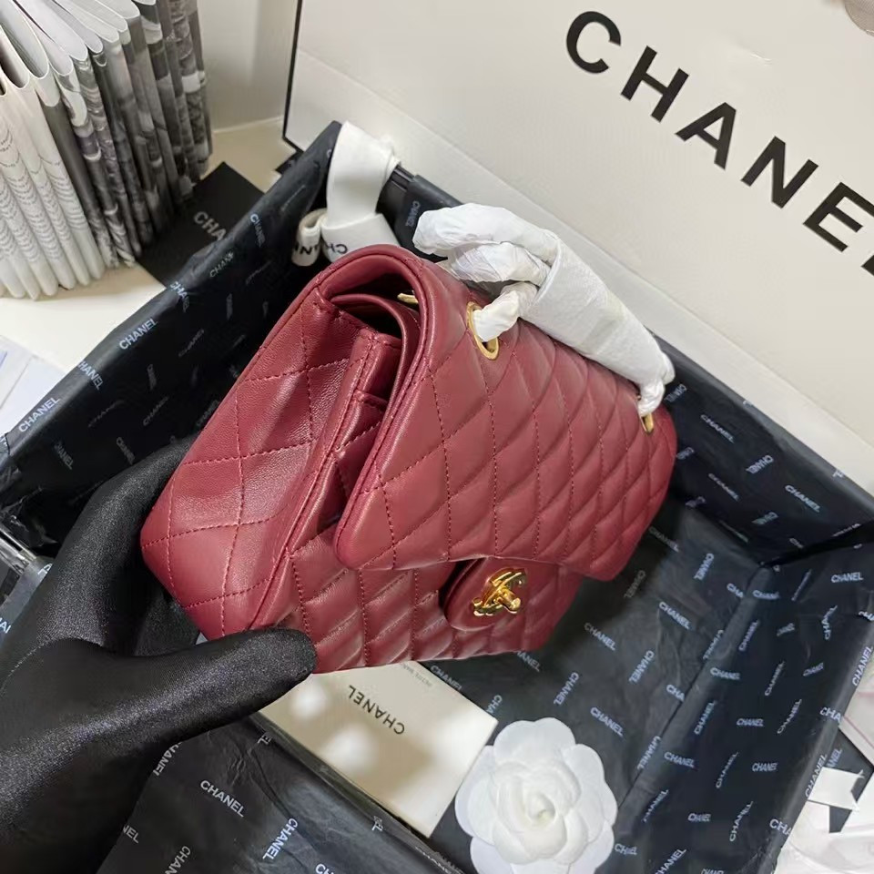 Ch*el small classic handbag gold metal 14.5×23×6cm