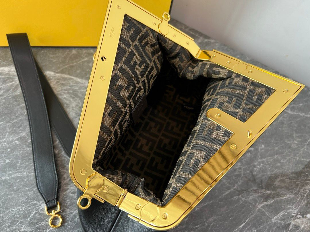 F**di first medium black leather bag