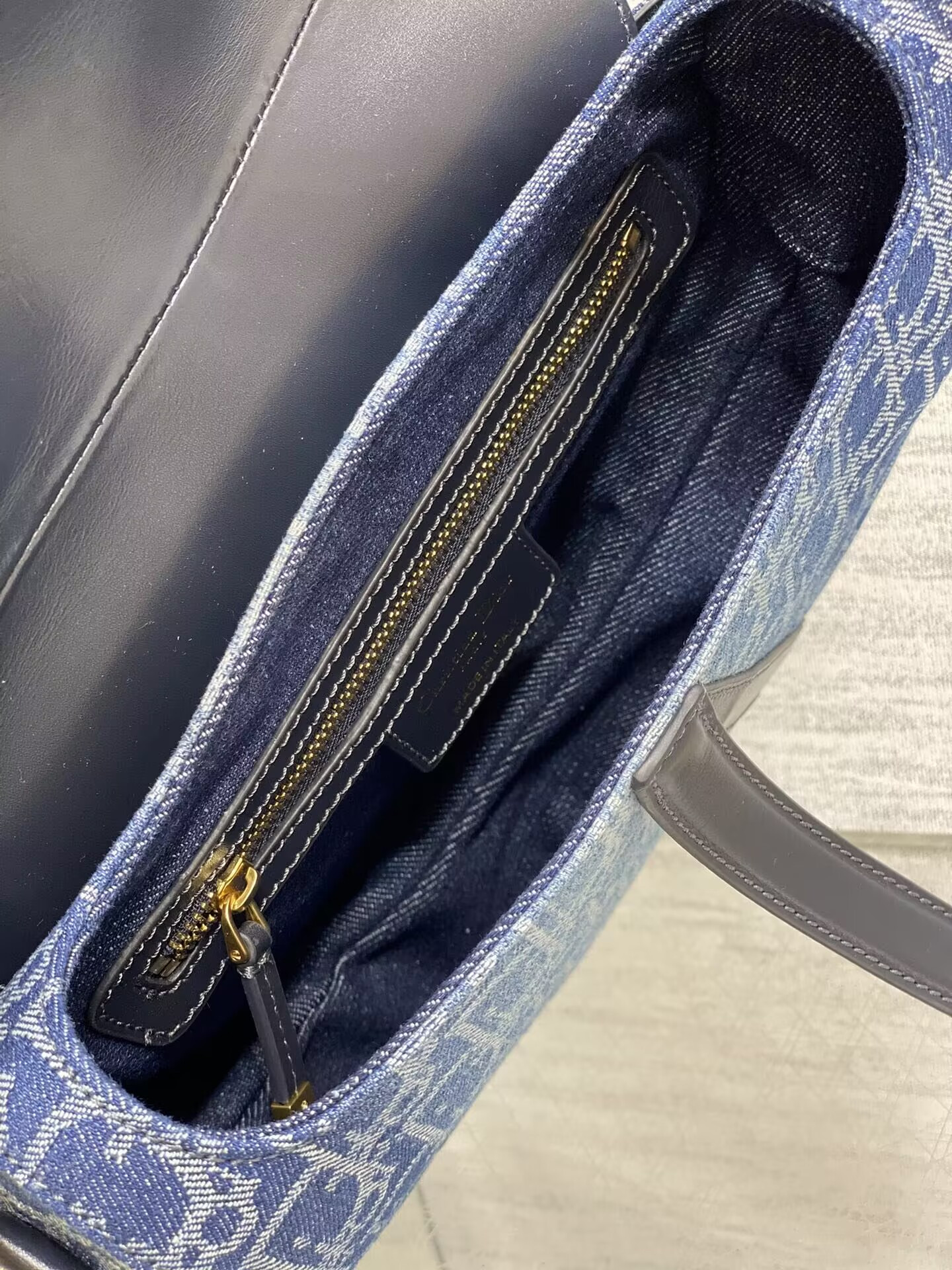 D*or saddle bag with strap  blue denim D*or oblique jacquard 25.5 x 20 x 6.5 cm