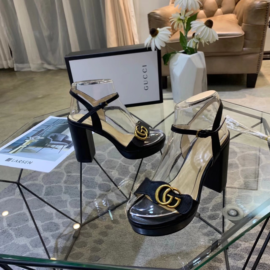ua G*u*i leather high-heel sandal