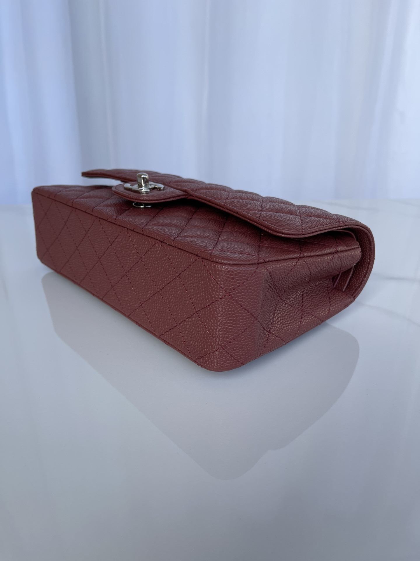 Ch*el classic handbag silver-tone metal 6 × 9.9 × 2.5 in