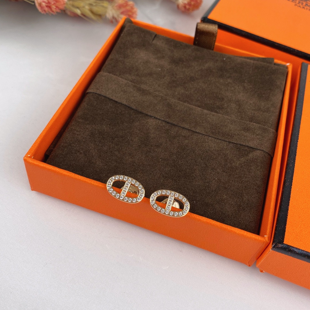 hermès fully Di*m*nd-encrusted  h stud earrings