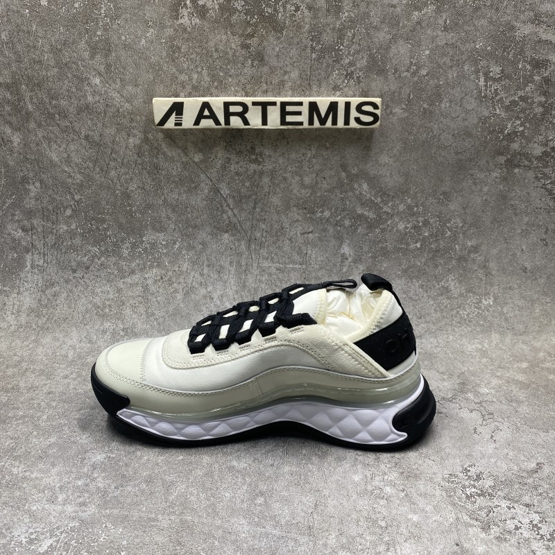 Ch*el velvet calfskin & mixed fibers sneaker ivory