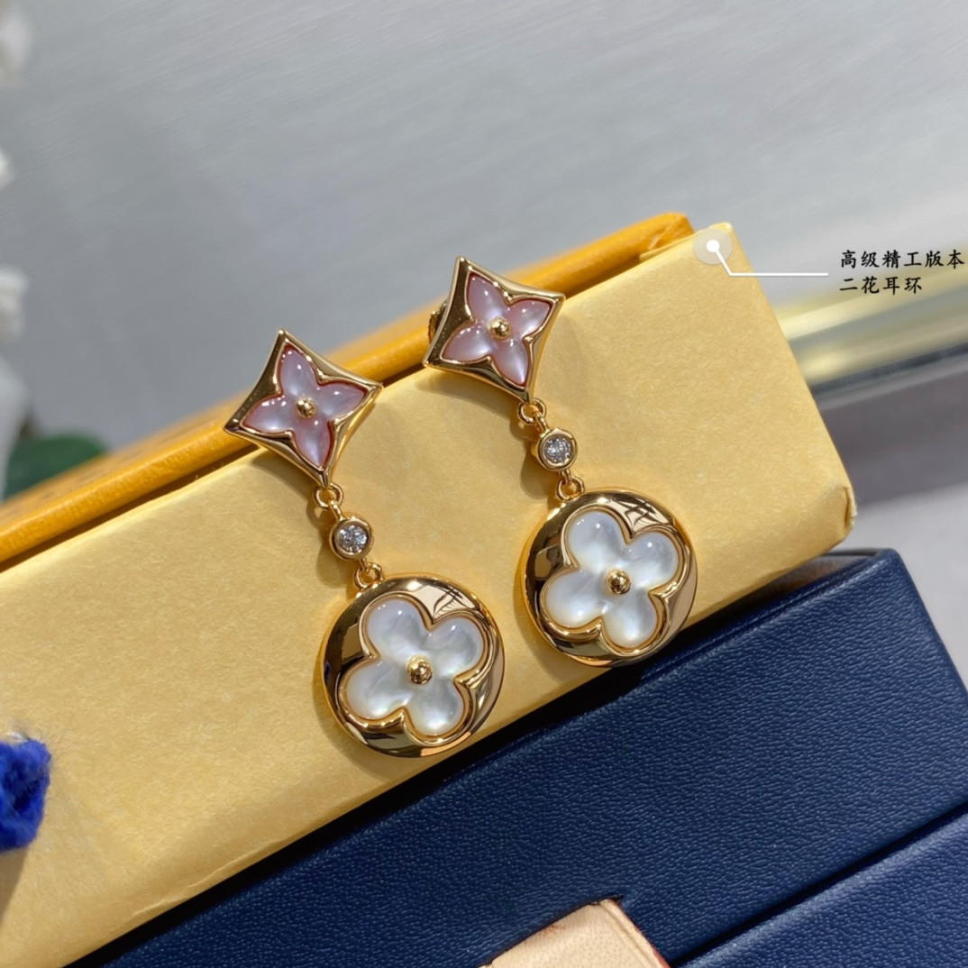 l0*is V*t0n two-flower stud earrings