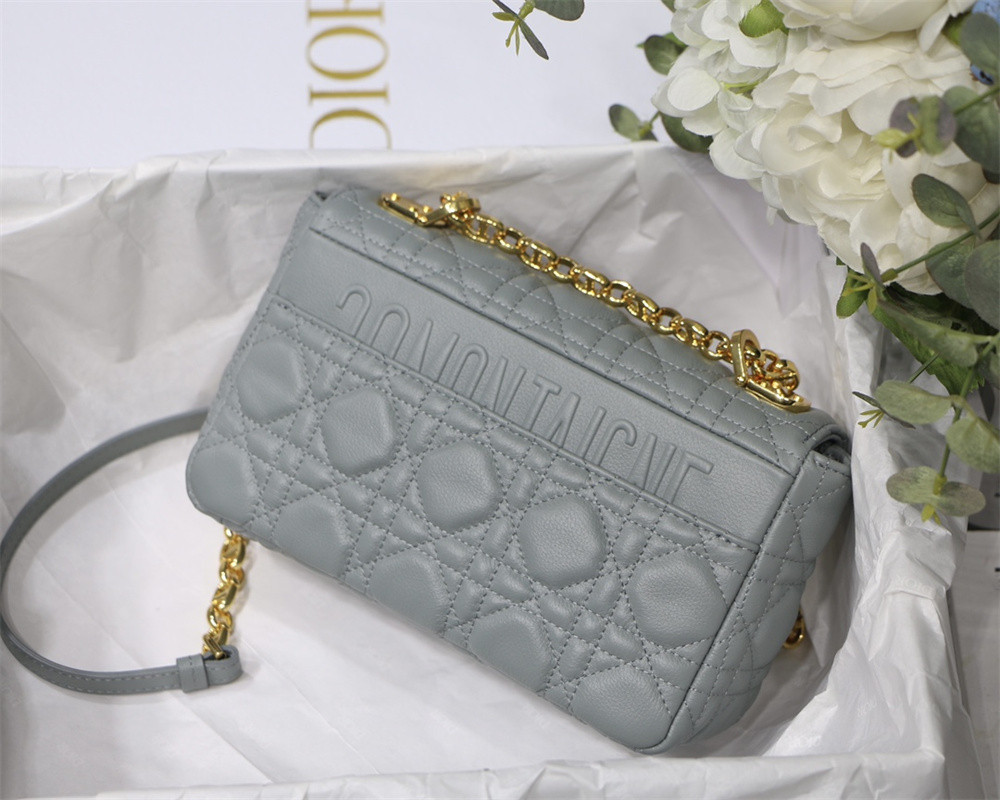 small d*or caro bag stone gray S*pple cannage calfskin 20 x 12 x 7 cm