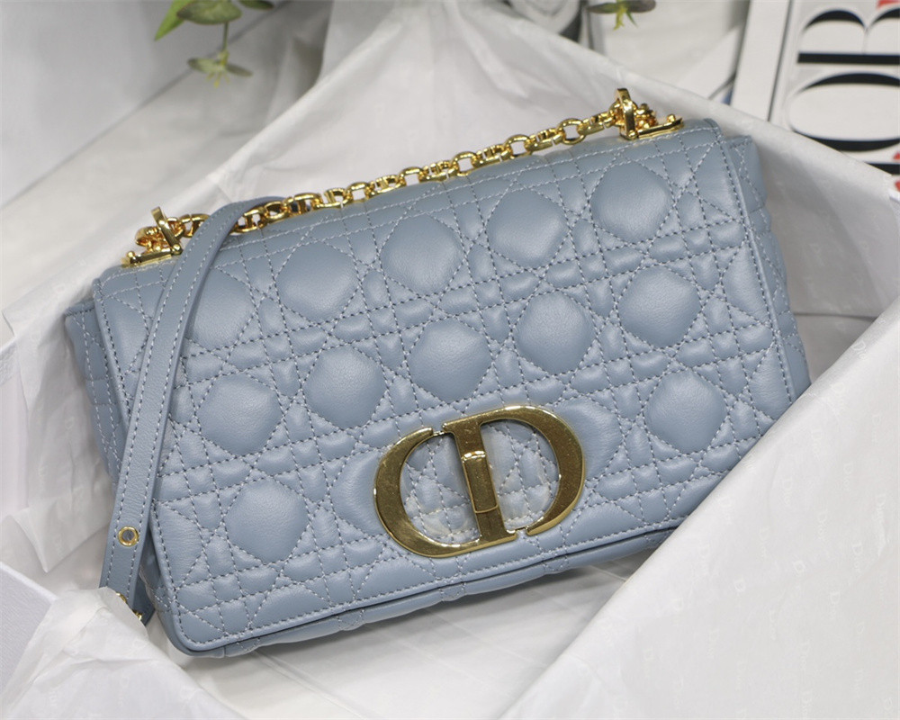medium d*or caro bag cloud blue S*pple cannage calfskin 25.5 x 15.5 x 8 cm