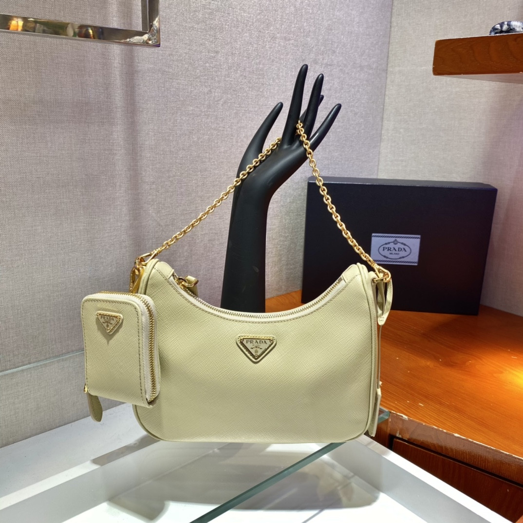 Pra*a re-edition 2005 saffiano leather bag yellow