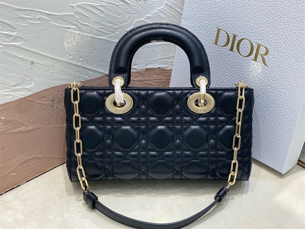 SMALL LADY D-JOY BAG Black Cannage 22 x 12 x 6 cm