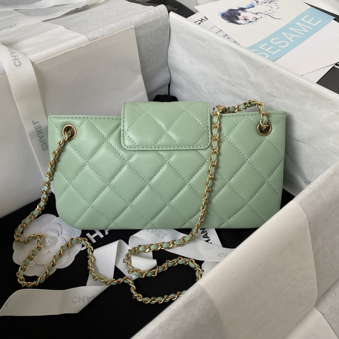 Ch*el baguette bag light green 4.5 × 9.4 × 1.8 in