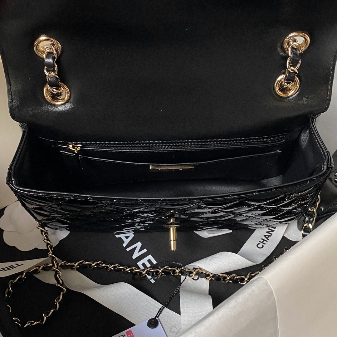 Ch*el flap bag & star coin purse black 15.5×24×7.5cm