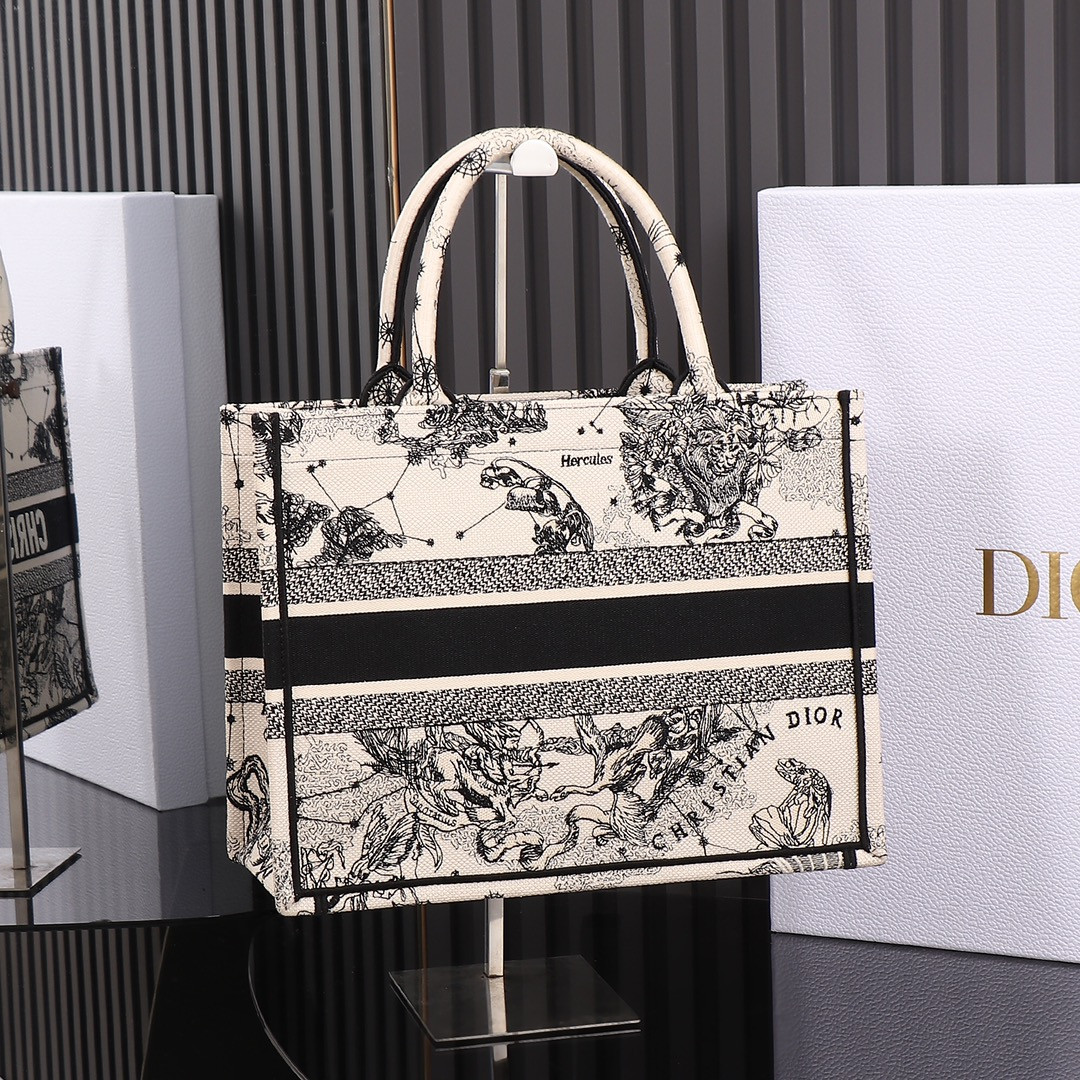 medium D*or book tote de jouy zodiac 14 x 11 x 6.5 inches