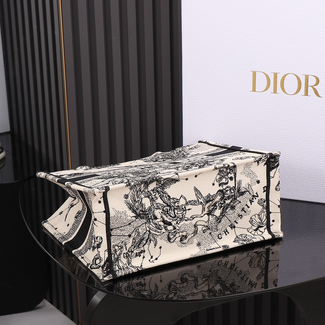 medium D*or book tote de jouy zodiac 14 x 11 x 6.5 inches