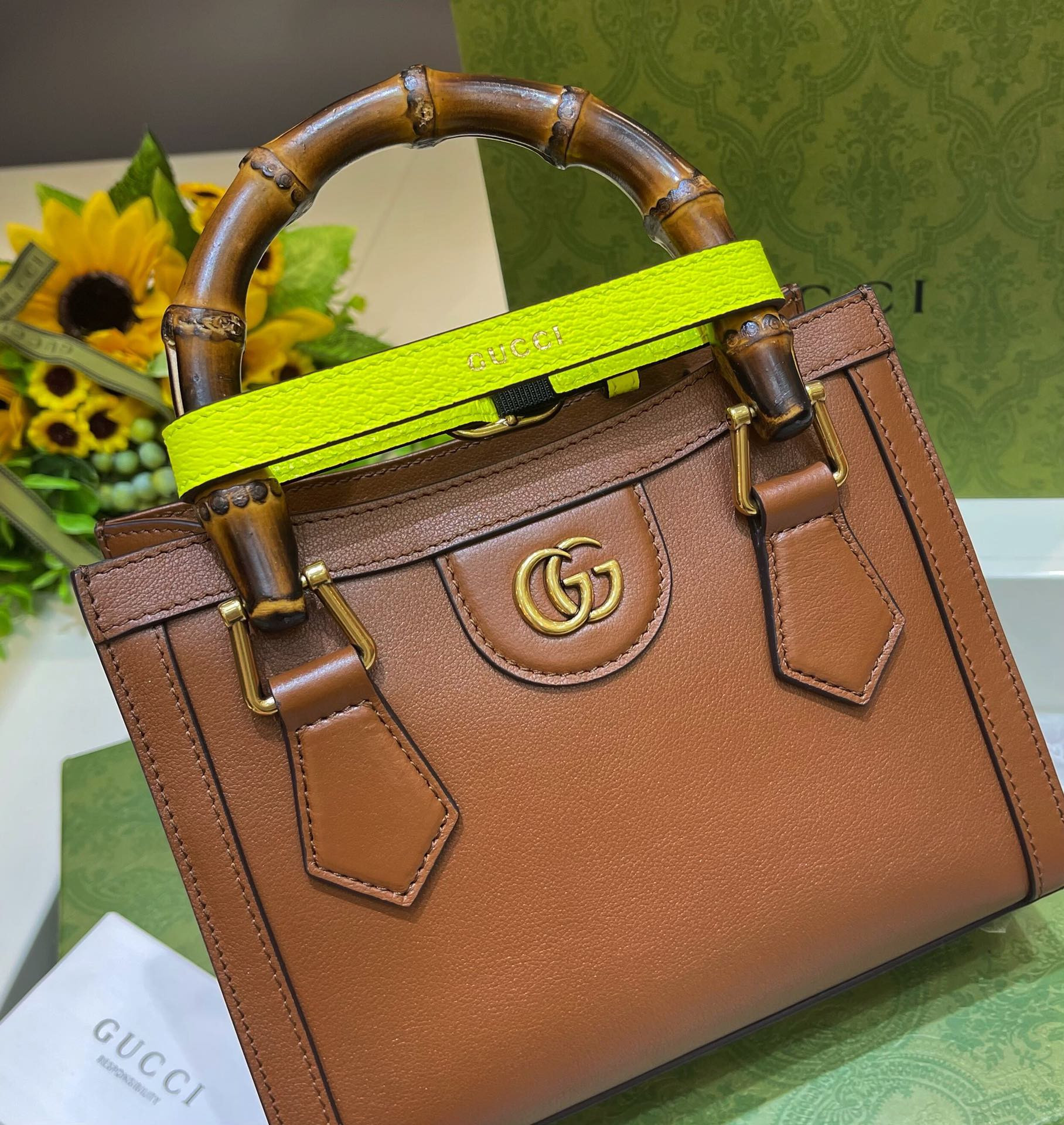 G*u*i diana mini tote bag brown 20w x 16h x 10d cm