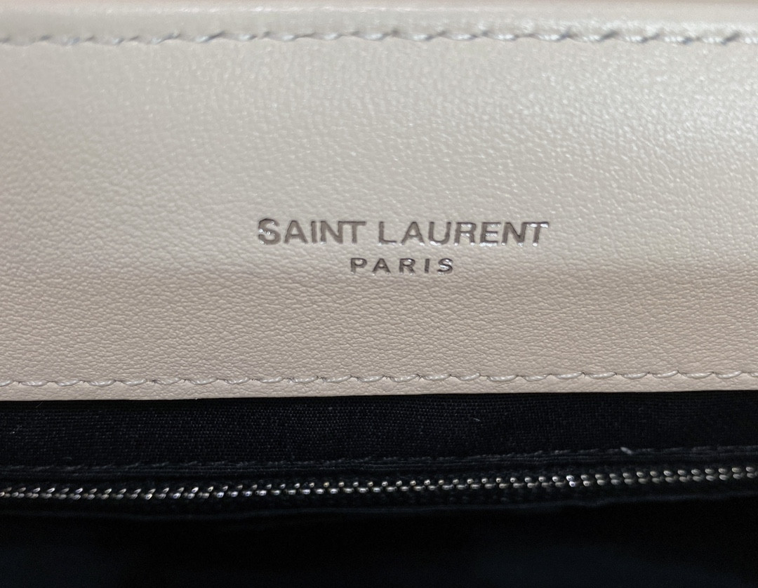 Y*L loulou medium in quilted leather blanc vintage silver 12.5 x 8.6 x 3.5 inches
