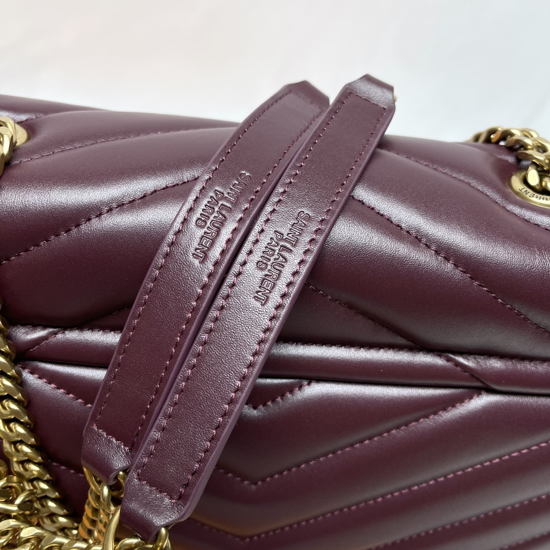 Y*L loulou medium in quilted leather dark red 12.5 x 8.6 x 3.5 inches
