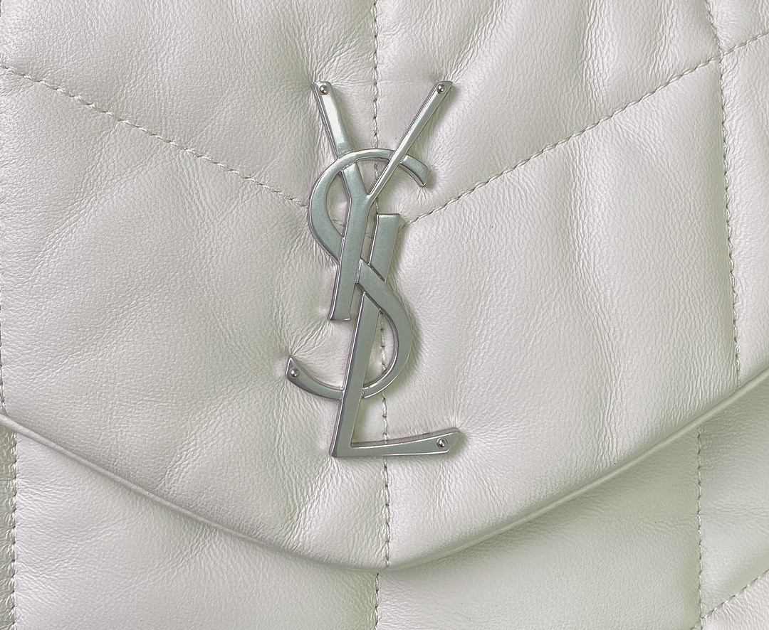 Y*L puffer small in nappa leather white silver 11.4 x 6.6 x 4.3 inches