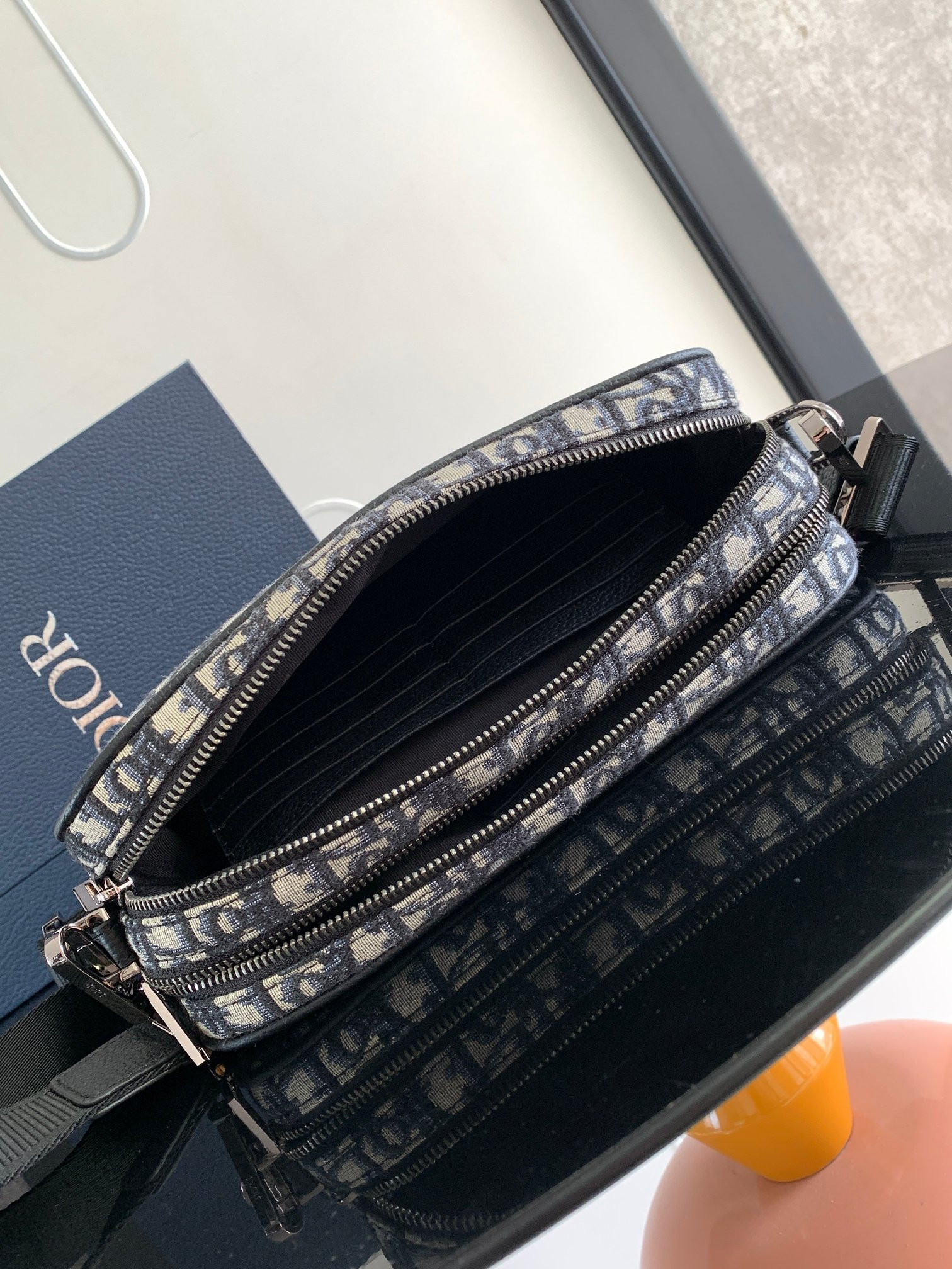D*or maxi safari bag with strap  beige and black D*or oblique jacquard