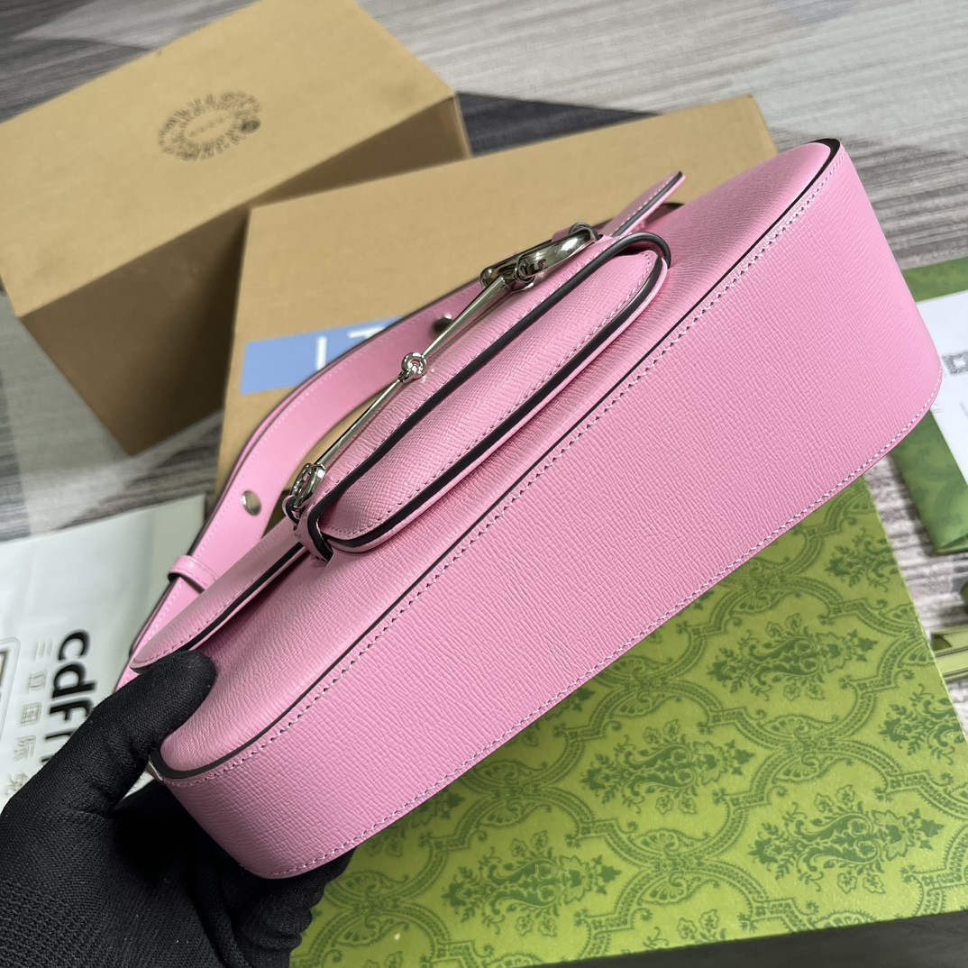 G*u*i horsebit 1955 small shoulder bag pink 10.4"w x 6.7-4.1"h x 3.1-1.6"d