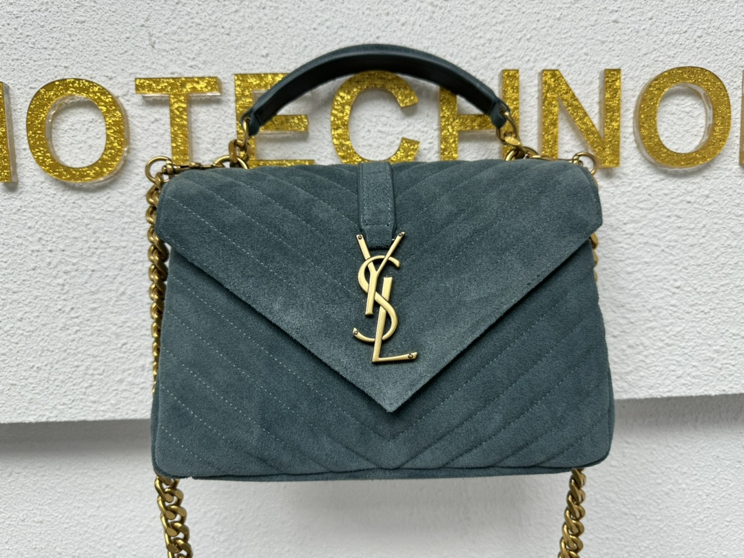 Y*L college medium in quilted suede blue 9.4 x 6.6 x 2.5 inches