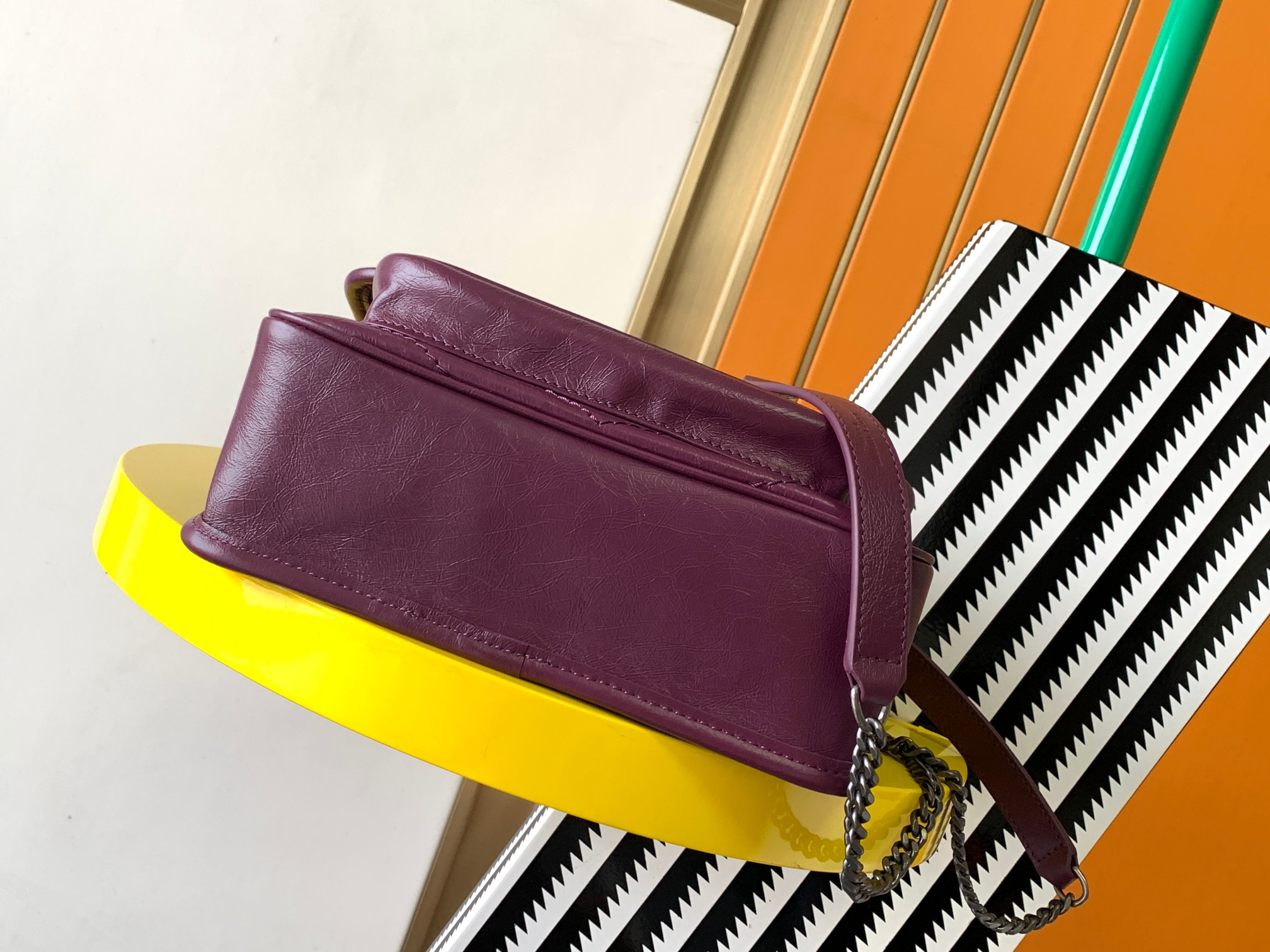 Y*L niki baby in vintage leather purple 8.2 x 6 x 2.9 inches