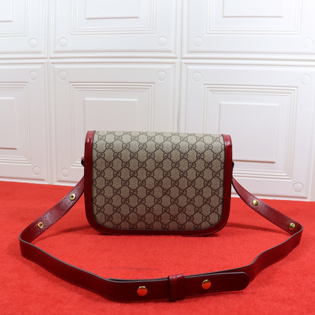 G*u*i horsebit 1955 shoulder bag gray red 9.8"w x 7"h x 3.1"d