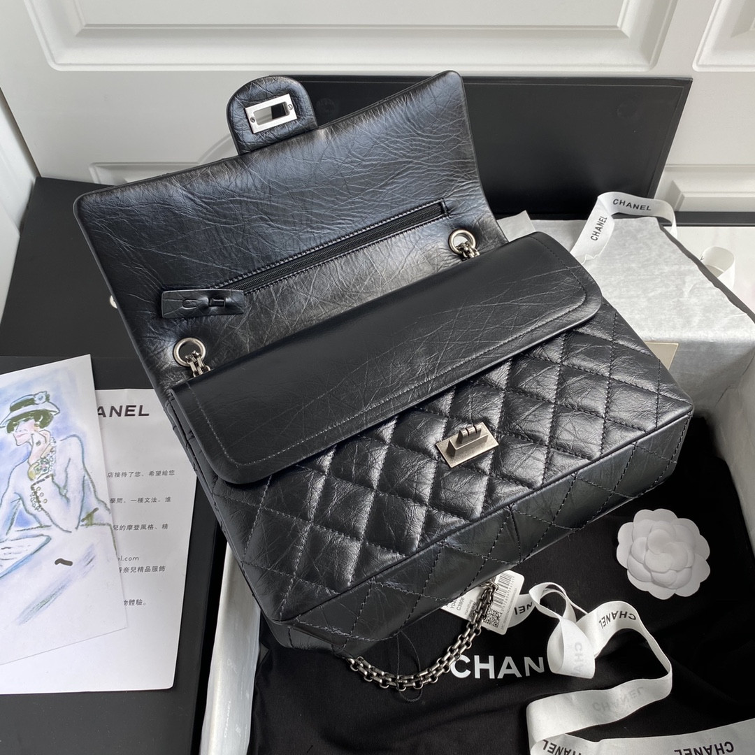Ch*el large 2.55 handbag black 7.6 × 10.9 × 2.9 in