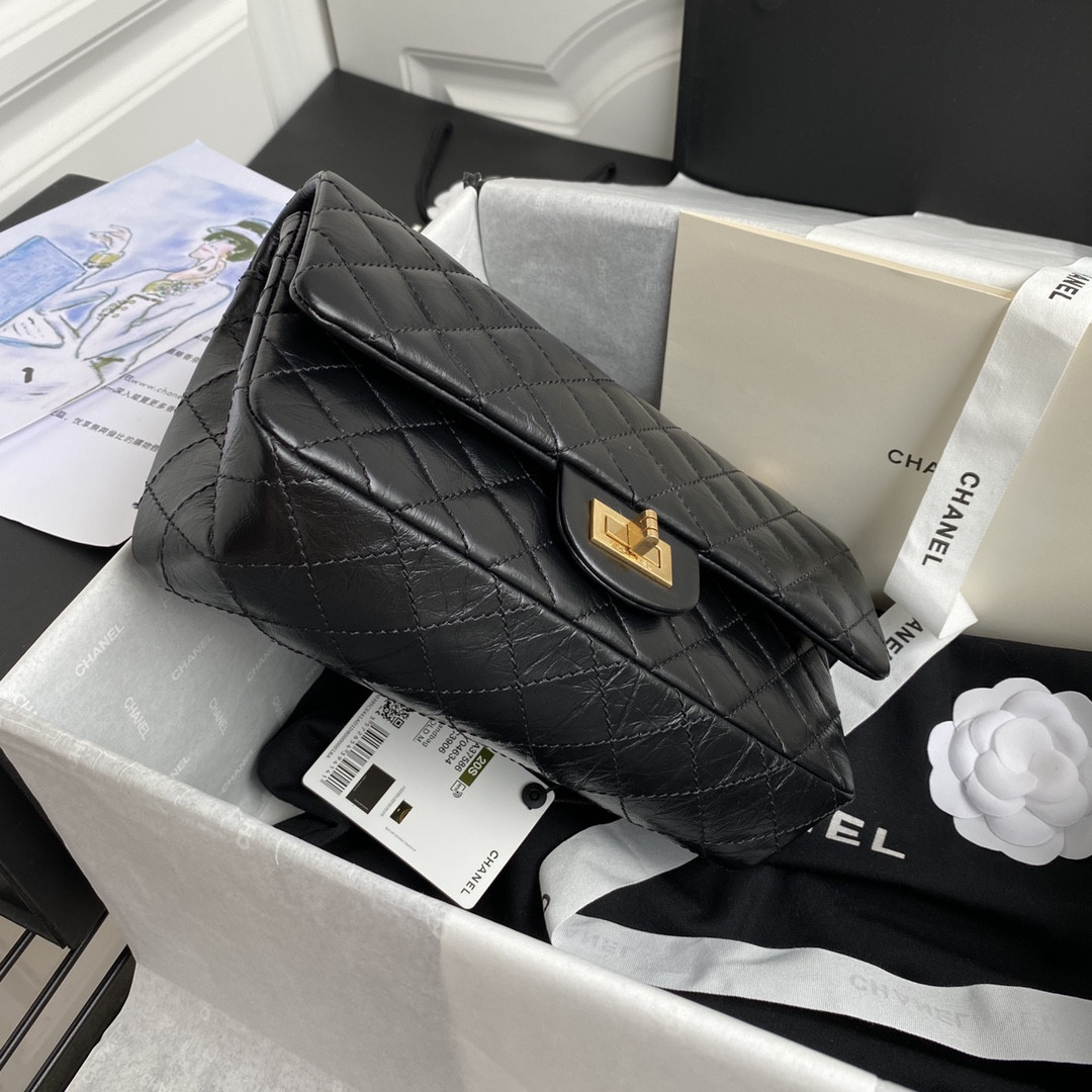 Ch*el 2.55 handbag black 6.2 × 9.4 × 2.9 in