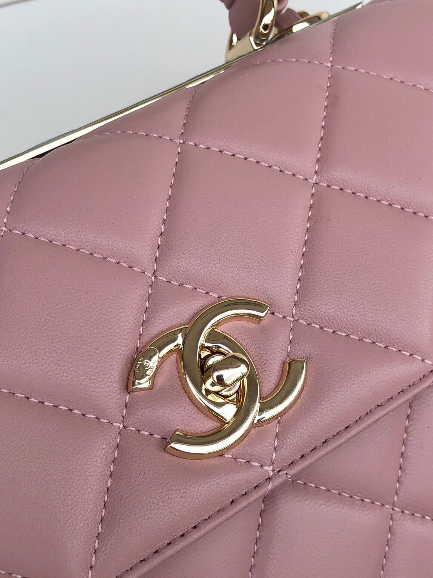 Ch*el flap bag with top handle 6.6 × 9.8 × 4.7 in