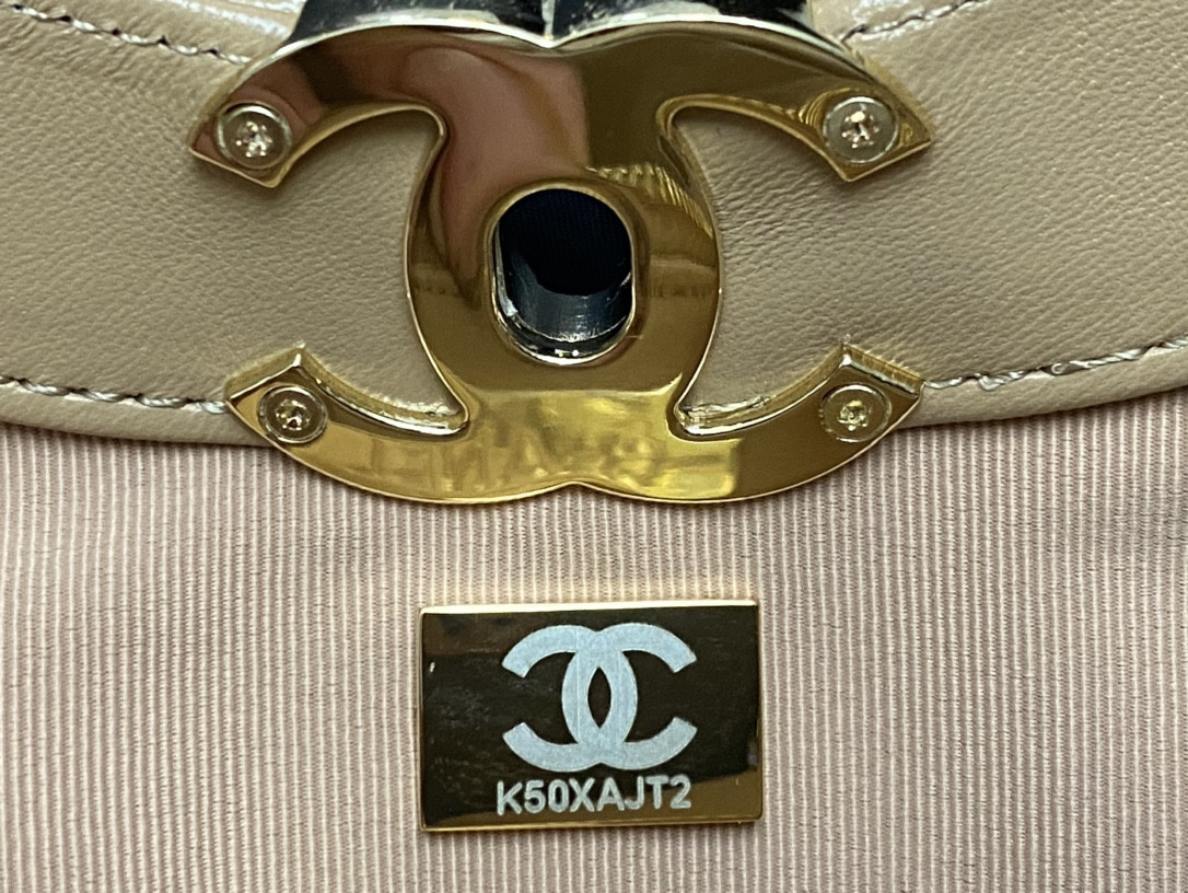 Ch*el shopping bag shiny lambskin & gold-tone metal 11.7 × 11.3 × 3.5 in