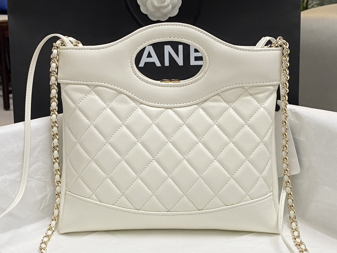 Ch*el mini shopping bag shiny lambskin & gold-tone metal 22x23x5.5cm