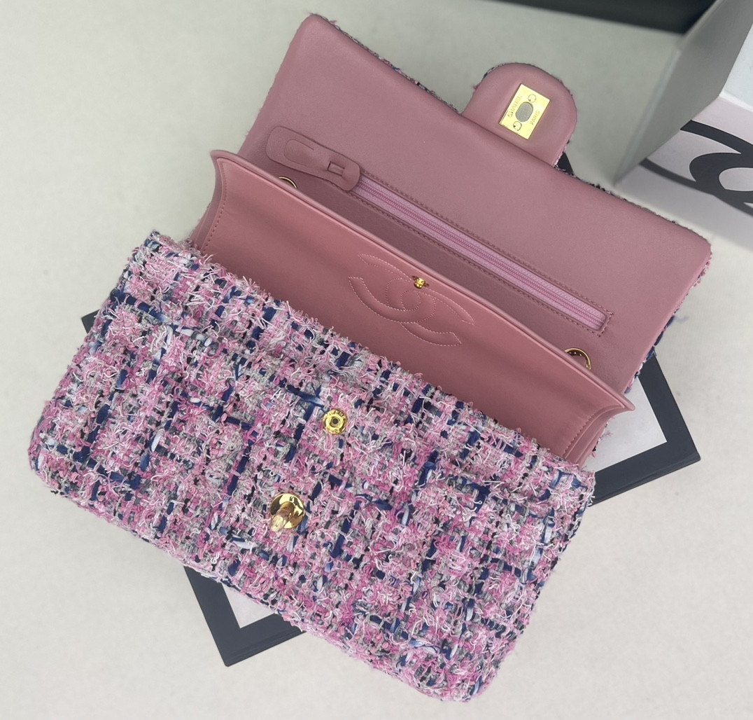 Ch*el classic 11.12 handbag tweed & gold-tone metal   6 × 9.9 × 2.5 in