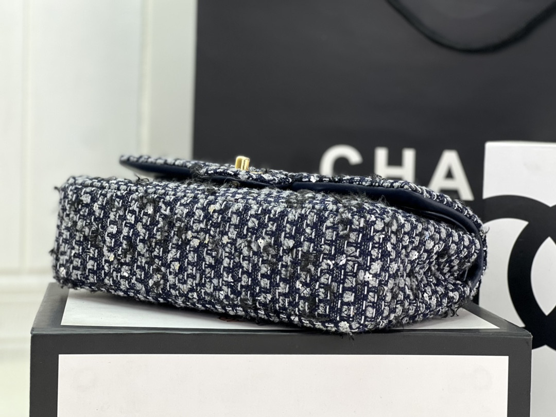 Ch*el classic 11.12 handbag tweed & gold-tone metal   6 × 9.9 × 2.5 in