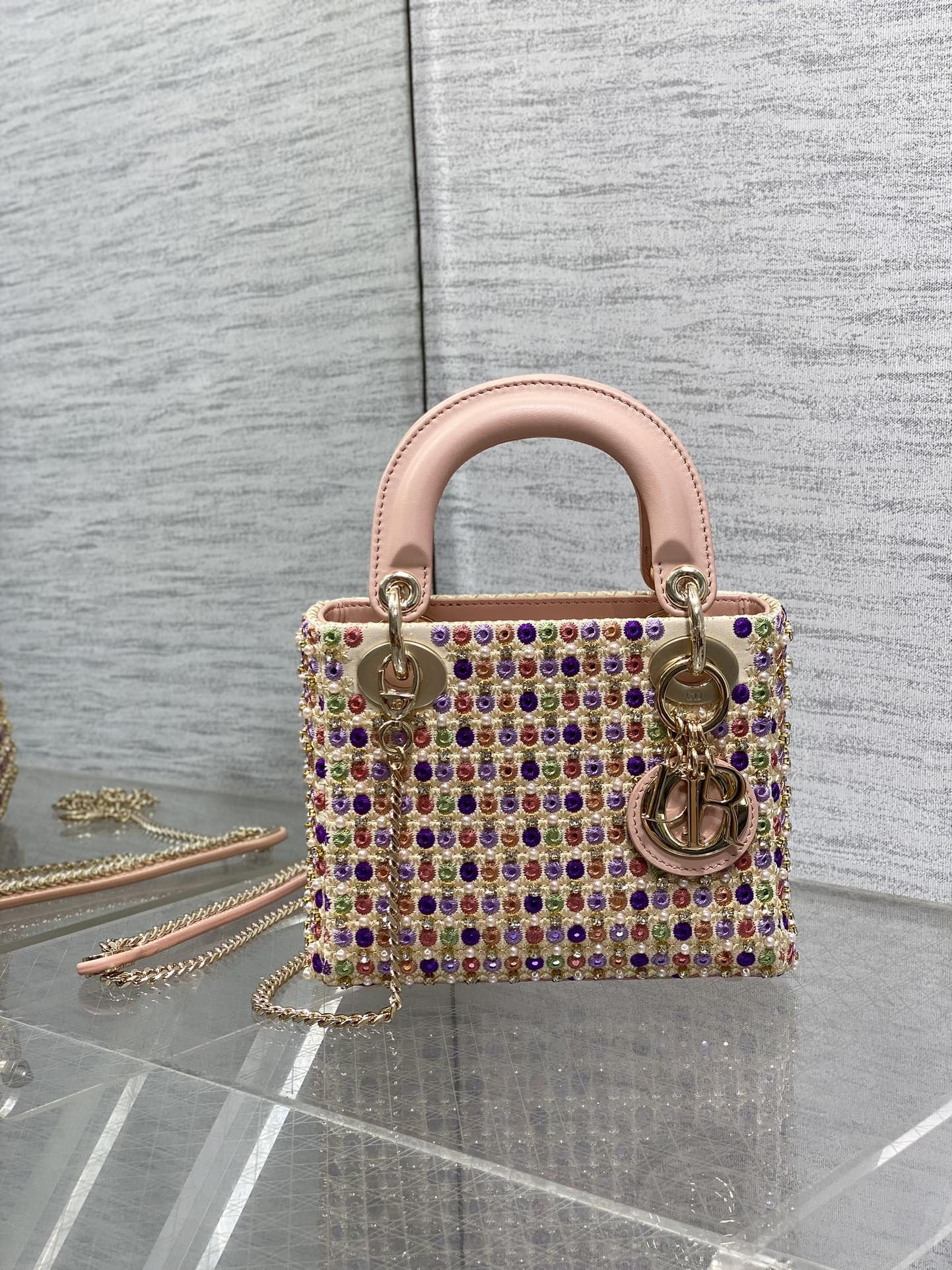D*or artistic limited edition three-gusset lady D*or bag with heavy bead embroidery 17cm