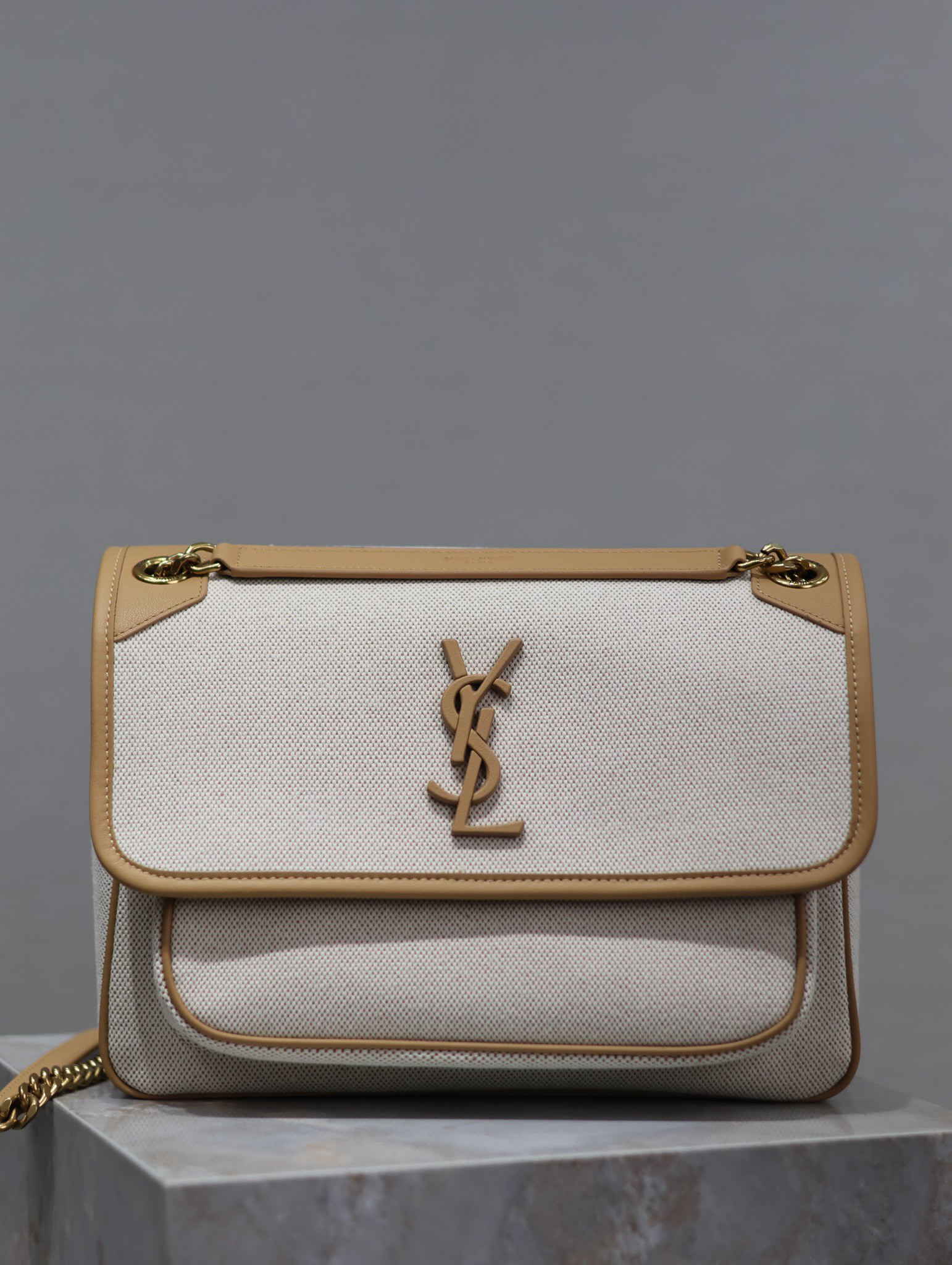 Y*L niki medium in calfskin cotton and linen 28x20x8.5cm