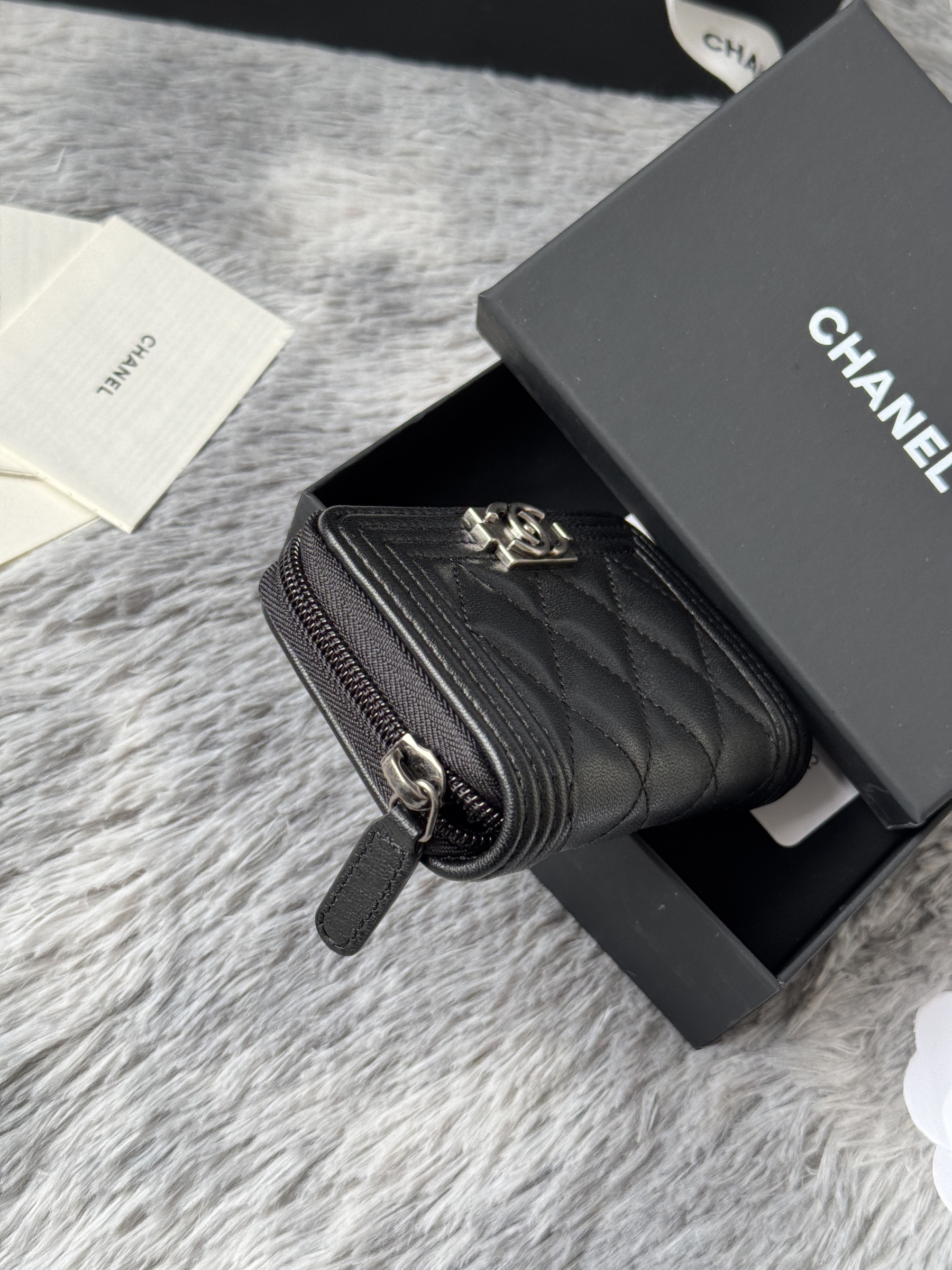Chanel Boy Zip Around Coin Purse Wallet A80602 7.5x11cm