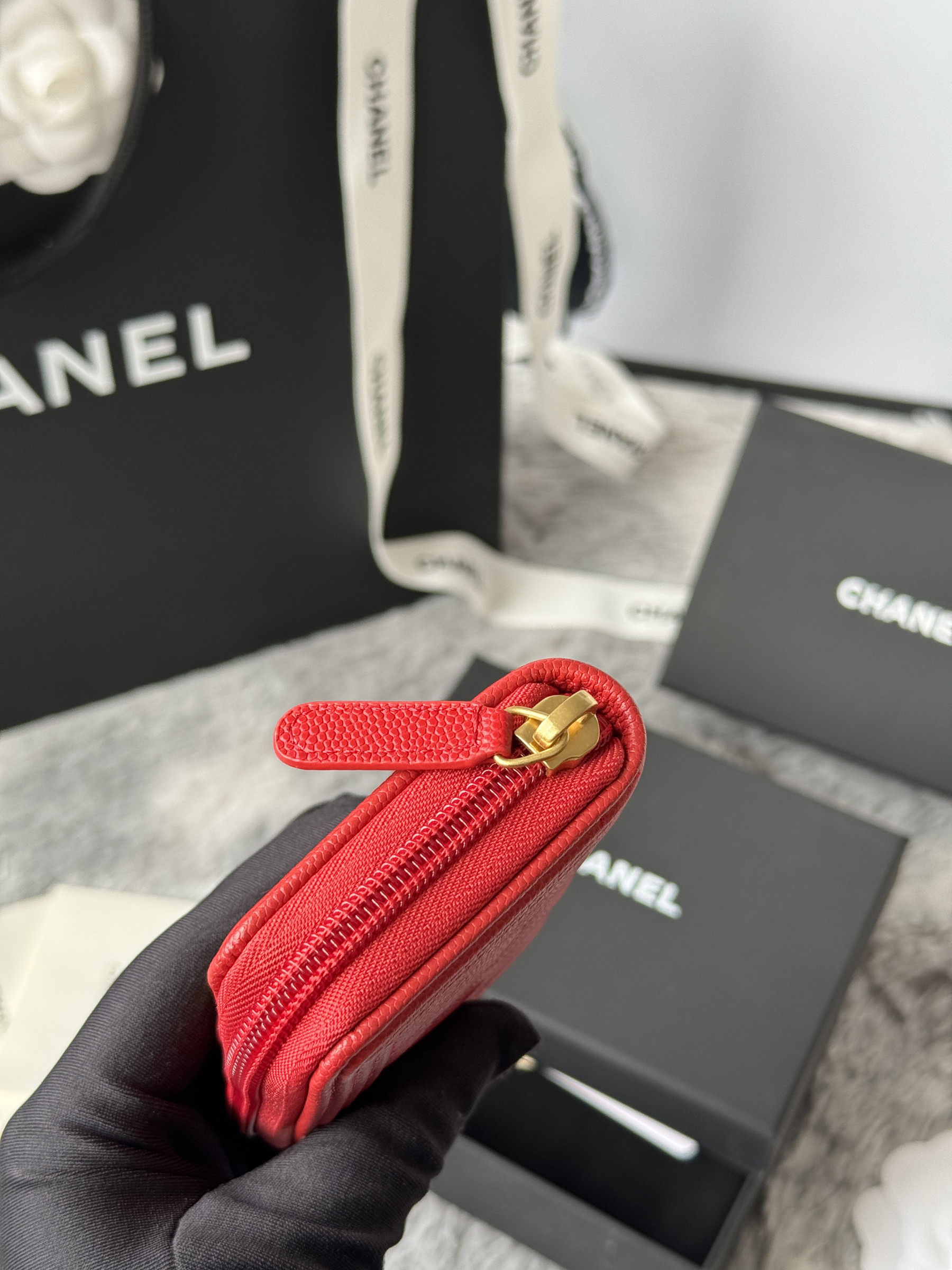 Chanel Boy Zip Around Coin Purse Wallet A80602 7.5x11cm