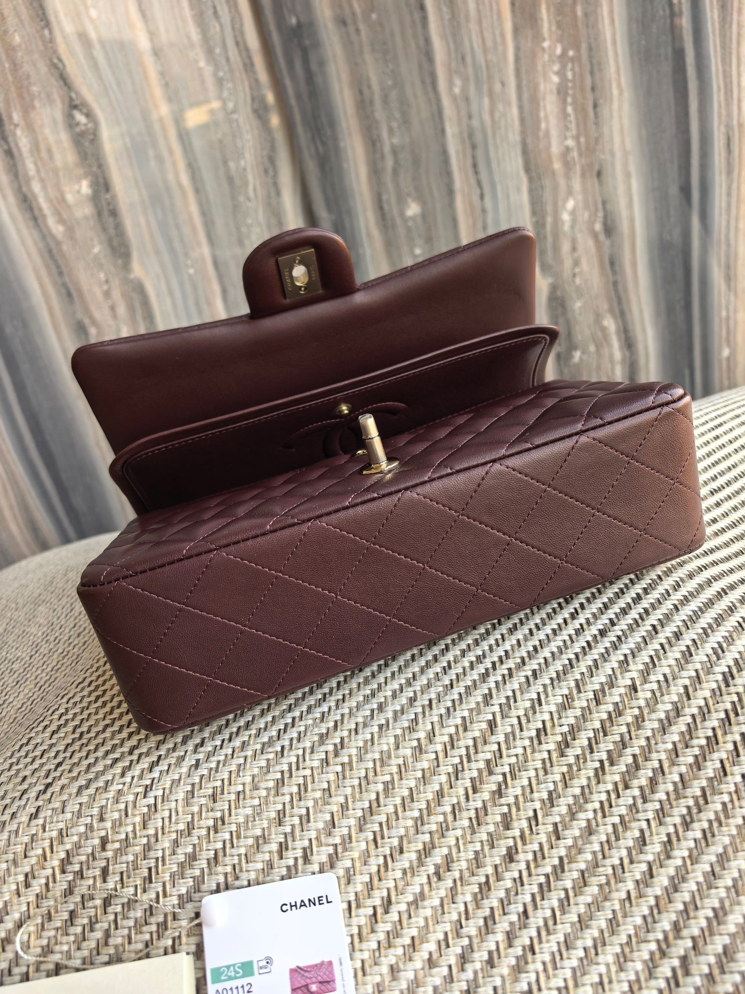 Chanel Classic Flap Bag Chocolate brown with light gold hardware 15.5x25.5x6.5cm