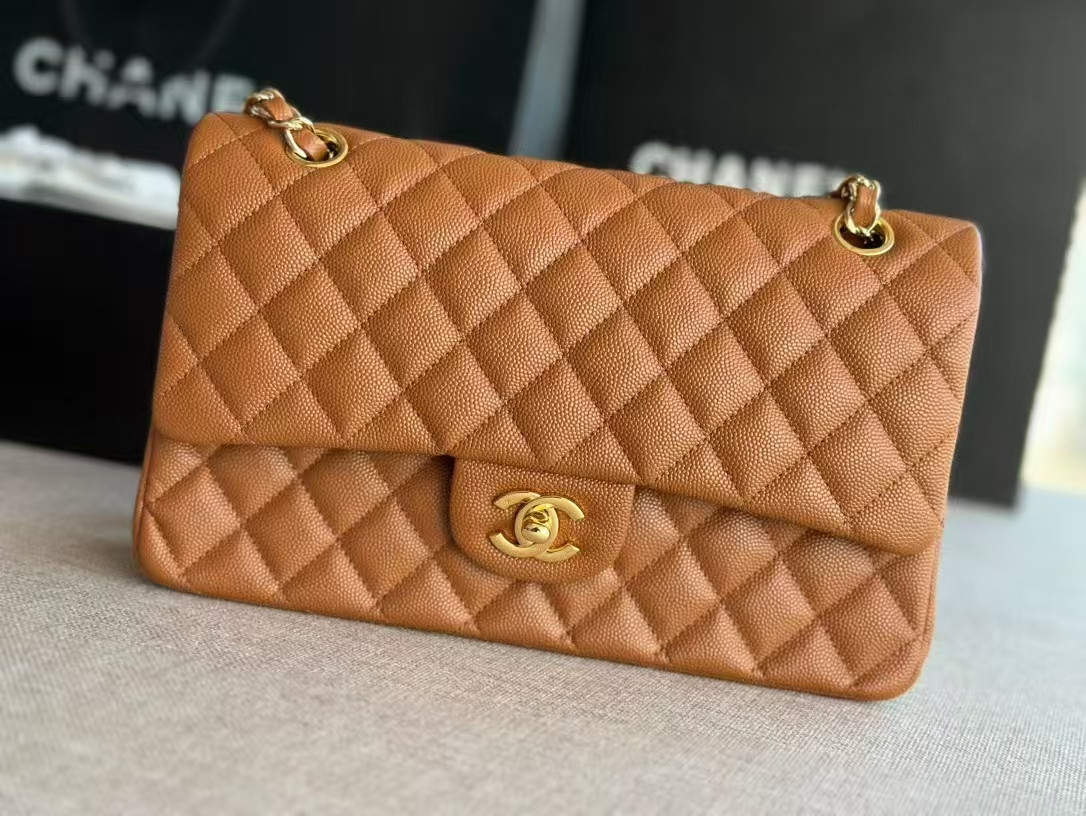 Ch**el SMALL CLASSIC HANDBAG Grained Calfskin 14.5×23×6cm