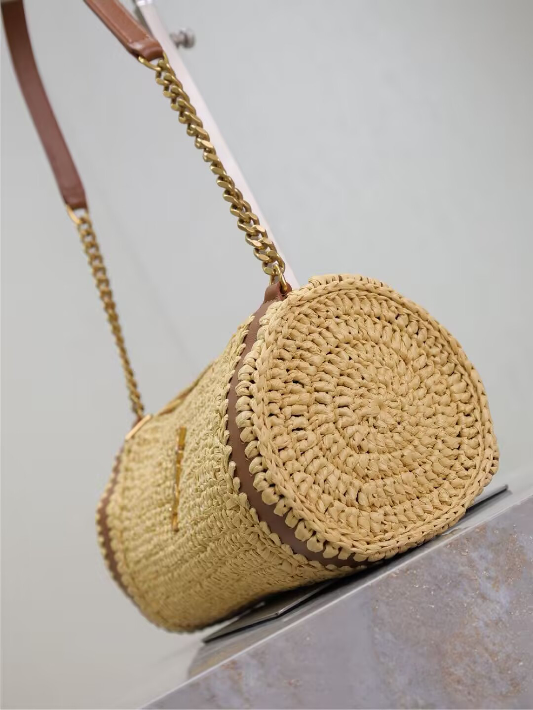 YSL Cassandre Small Cylindrical Woven Bag 30x12x10cm