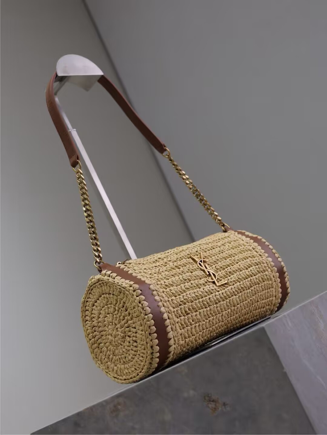 YSL Cassandre Small Cylindrical Woven Bag 30x12x10cm